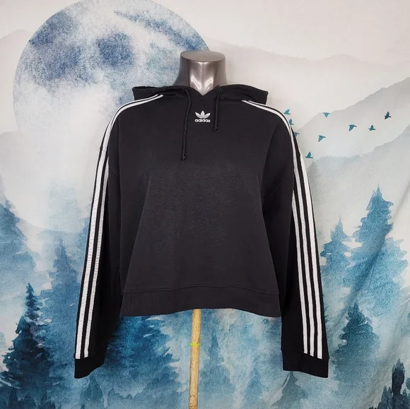 Adidas Essential Cropped Black Pullover Hoodie Women's Large - Picture 1 of 16